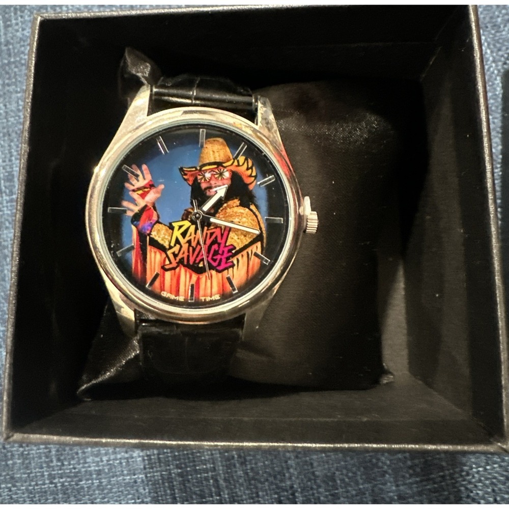 WWE Macho Man  Watch Men's Size Black Leather Band Game Time New